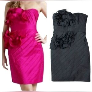 𝅺PHOEBE COUTURE Black 100% Silk Elegant Strapless Cocktail Dress Size 4